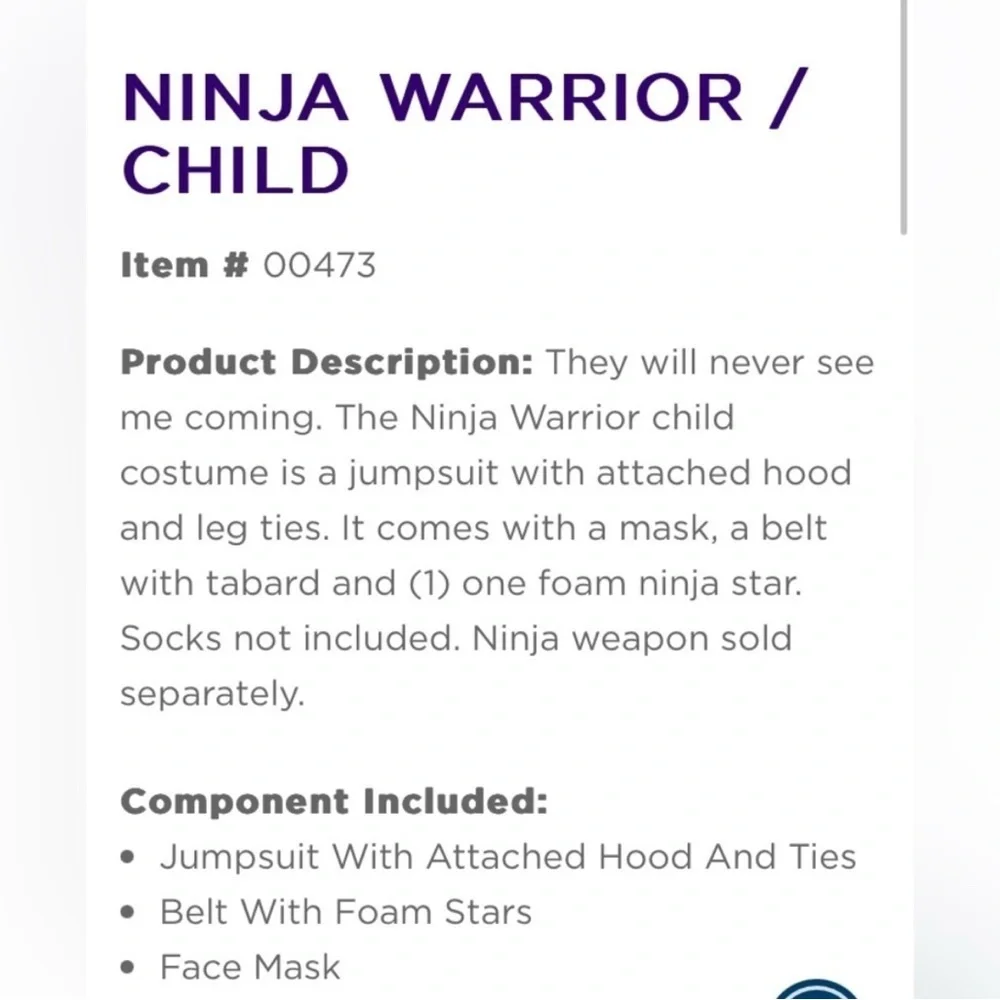 Boys Ninja Warrior Costume Sz Medium 8-10 – Halloween Cosplay Book Week